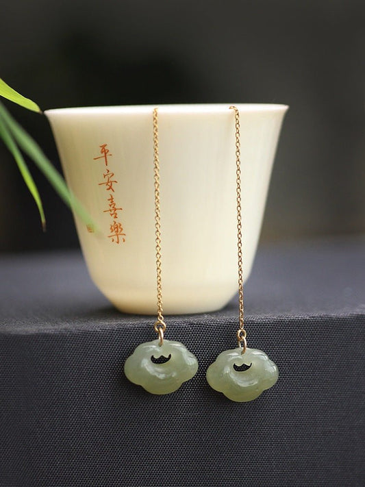 Jade Dangle Earrings: Hetian Ruyi Gift for Her | STAR8S