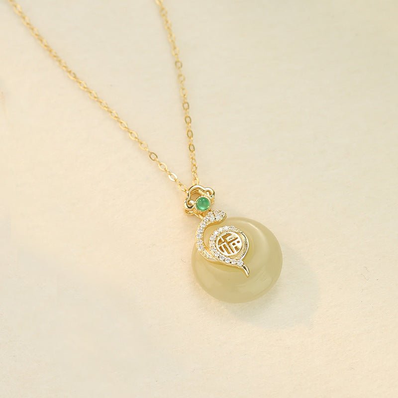 Jade Donut Necklace - 925 Silver Hetian Snake Fu Safety Button | STAR8S