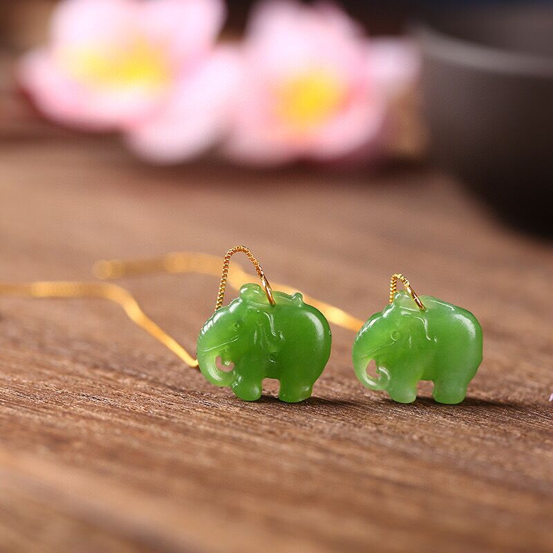 Jade Elephant Earrings – Lucky Charm Drop Earrings for Women – Minimalist and Elegant - STAR8S