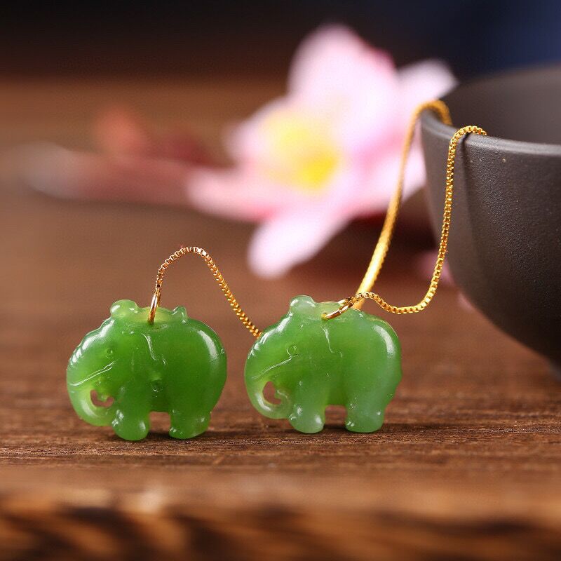 Jade Elephant Earrings – Lucky Charm Drop Earrings for Women – Minimalist and Elegant - STAR8S