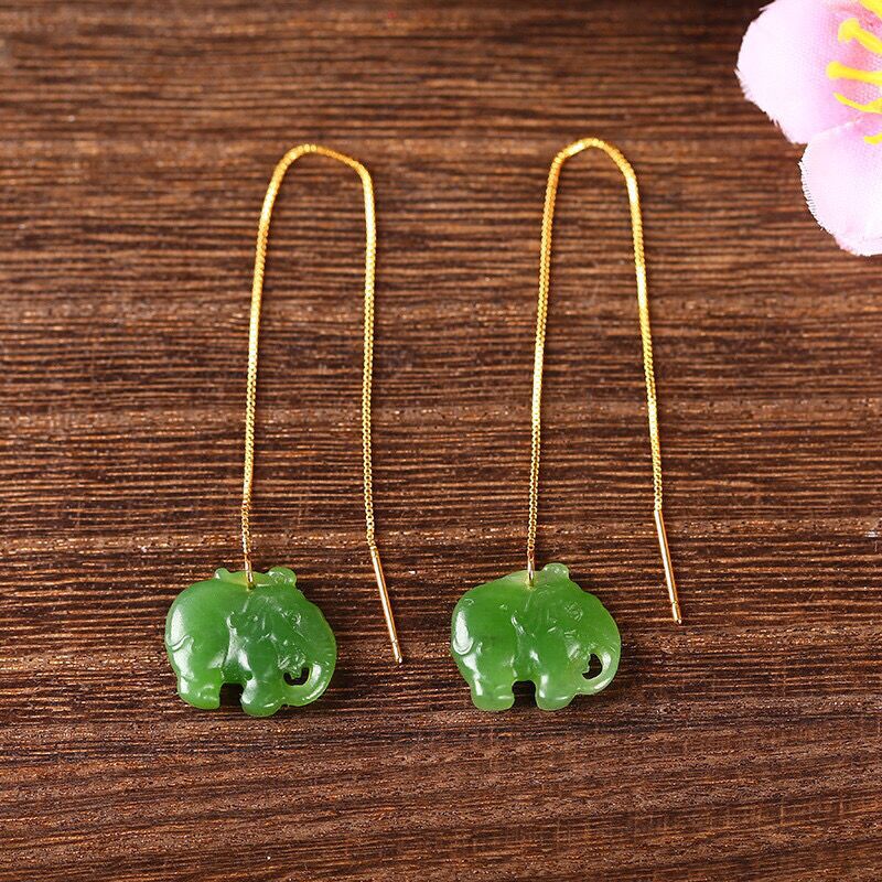 Jade Elephant Earrings – Lucky Charm Drop Earrings for Women – Minimalist and Elegant - STAR8S