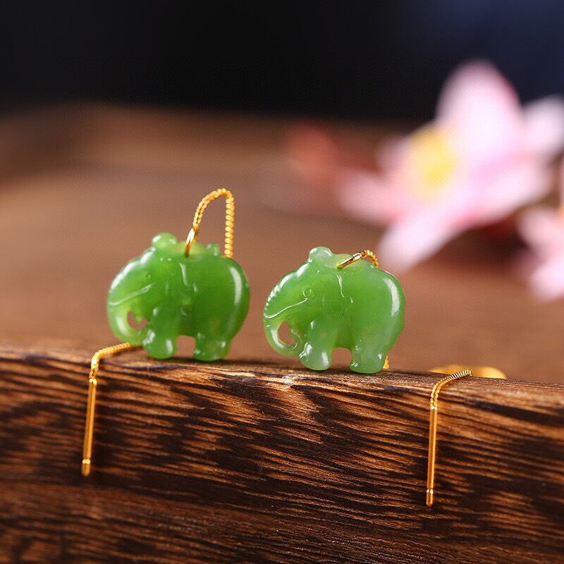Jade Elephant Earrings – Lucky Charm Drop Earrings for Women – Minimalist and Elegant - STAR8S