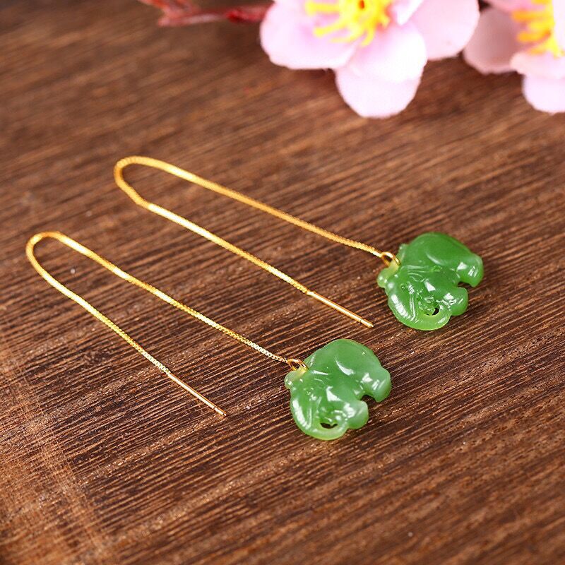 Jade Elephant Earrings – Lucky Charm Drop Earrings for Women – Minimalist and Elegant - STAR8S