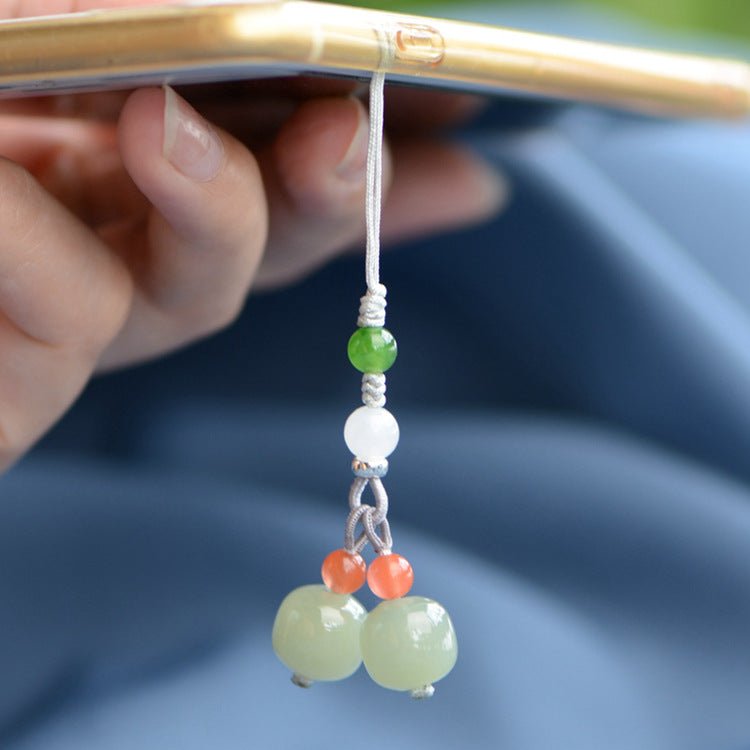 Jade Keychain Pendant with South Red Agate - Chinese Style Phone Charm & Keyring 🎋 - STAR8S