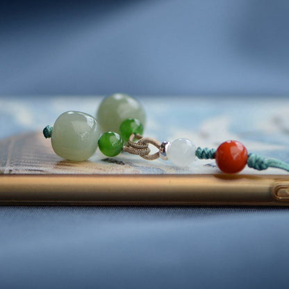 Jade Keychain Pendant with South Red Agate - Chinese Style Phone Charm & Keyring 🎋 - STAR8S