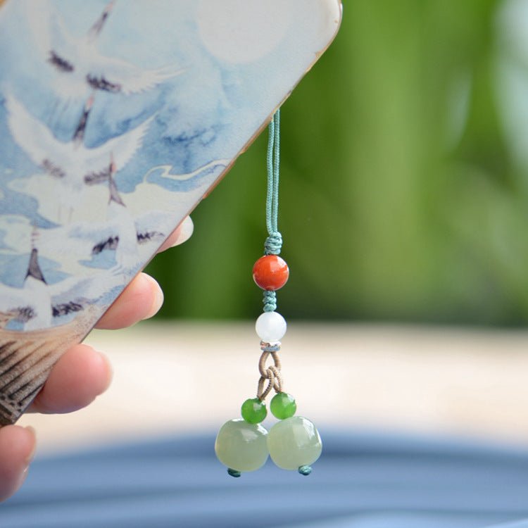 Jade Keychain Pendant with South Red Agate - Chinese Style Phone Charm & Keyring 🎋 - STAR8S