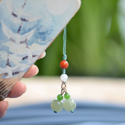 Jade Keychain Pendant with South Red Agate - Chinese Style Phone Charm & Keyring 🎋 - STAR8S