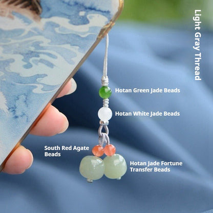 Jade Keychain Pendant with South Red Agate - Chinese Style Phone Charm & Keyring 🎋 - STAR8S
