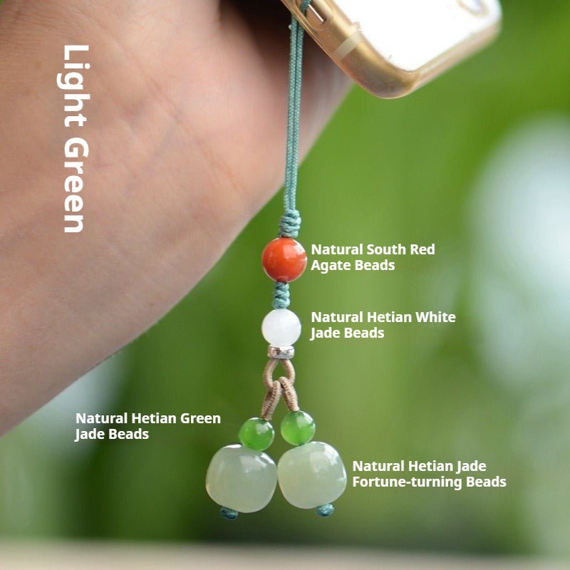 Jade Keychain Pendant with South Red Agate - Chinese Style Phone Charm & Keyring 🎋 - STAR8S