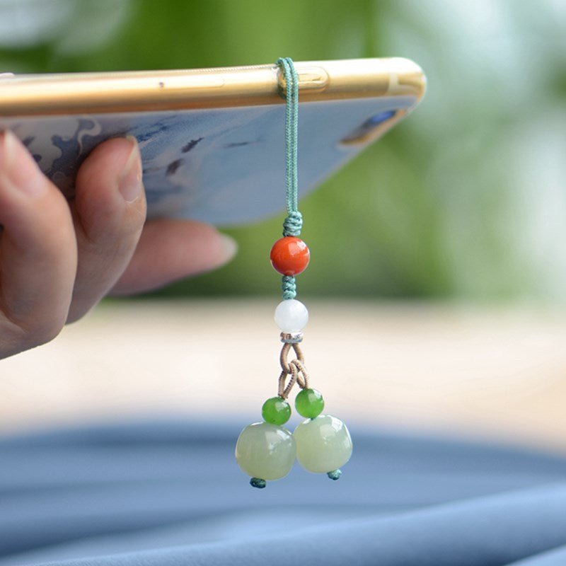 Jade Keychain Pendant with South Red Agate - Chinese Style Phone Charm & Keyring 🎋 - STAR8S
