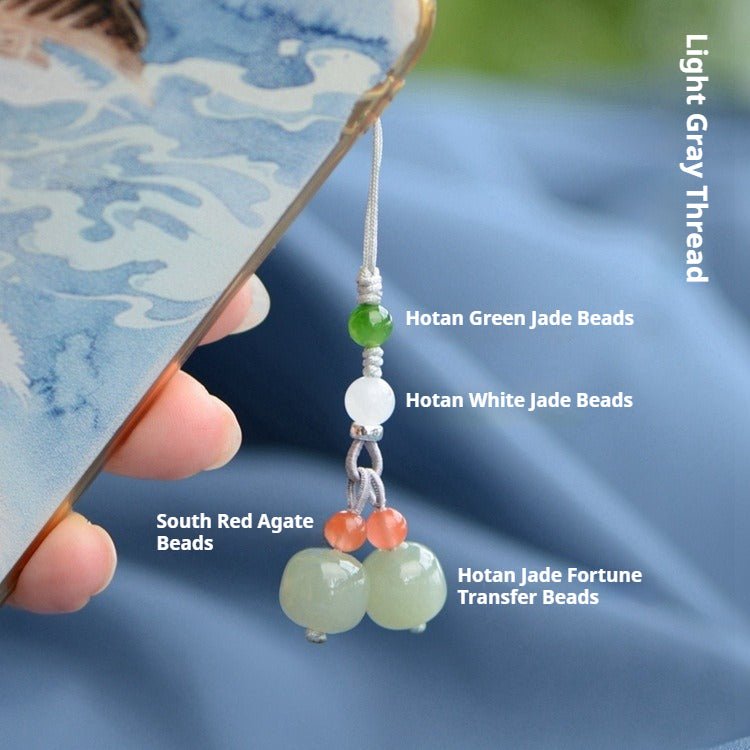 Jade Keychain Pendant with South Red Agate - Chinese Style Phone Charm & Keyring 🎋 - STAR8S