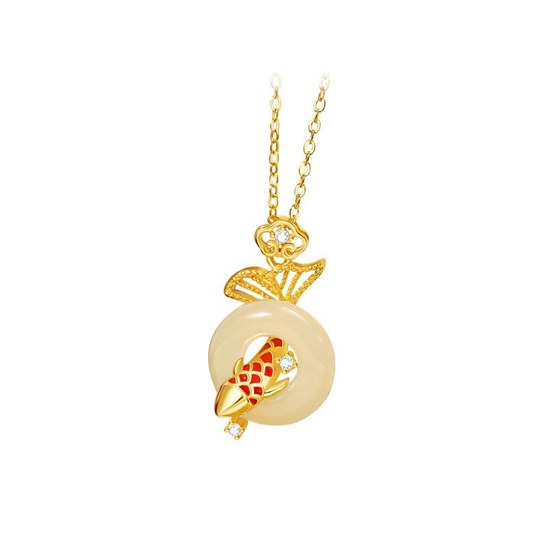 Jade Koi Pendant - Hetian Diving Koi Fish 925 Silver | STAR8S