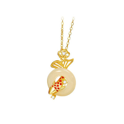 Jade Koi Pendant - Hetian Diving Koi Fish 925 Silver | STAR8S