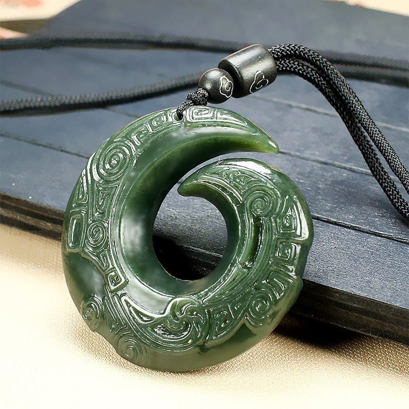Jade Necklace - Double - Sided Cloud & Reincarnation Pendant, Hand - Carved Hetian Jade Amulet - STAR8S