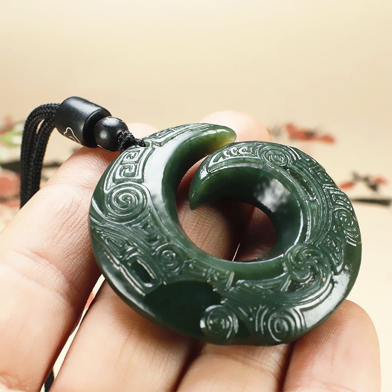 Jade Necklace - Double - Sided Cloud & Reincarnation Pendant, Hand - Carved Hetian Jade Amulet - STAR8S