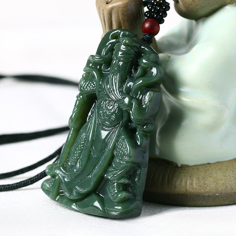 Jade Necklace - Hand - Carved Hetian Jade Guan Gong Pendant for Men, Powerful Warrior Amulet - STAR8S