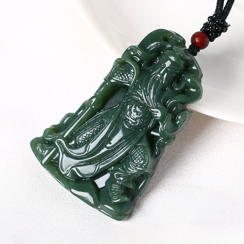 jade necklace - hand - carved hetian jade guan gong pendant for men, powerful warrior amulet - star8s