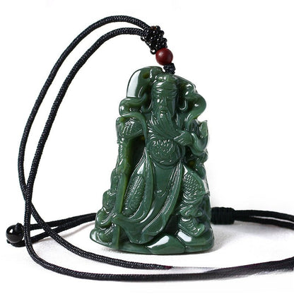 Jade Necklace - Hand - Carved Hetian Jade Guan Gong Pendant for Men, Powerful Warrior Amulet - STAR8S