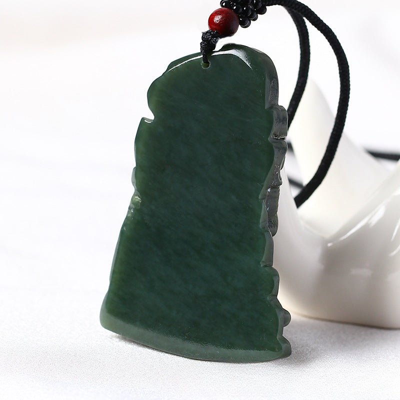 Jade Necklace - Hand - Carved Hetian Jade Guan Gong Pendant for Men, Powerful Warrior Amulet - STAR8S
