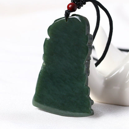 Jade Necklace - Hand - Carved Hetian Jade Guan Gong Pendant for Men, Powerful Warrior Amulet - STAR8S
