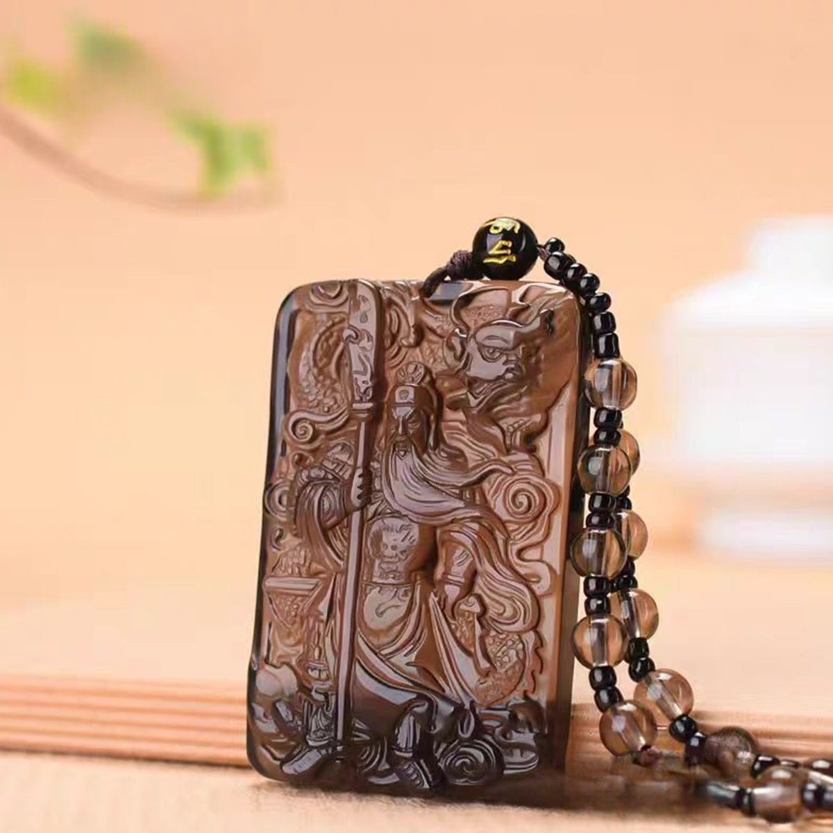 jade necklace - ice - grade obsidian guan gong pendant, warrior god with dragon head, men's necklace - star8s