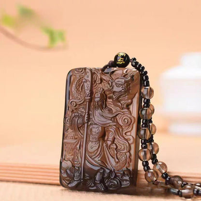 Jade Necklace - Ice - Grade Obsidian Guan Gong Pendant, Warrior God with Dragon Head, Men's Necklace - STAR8S