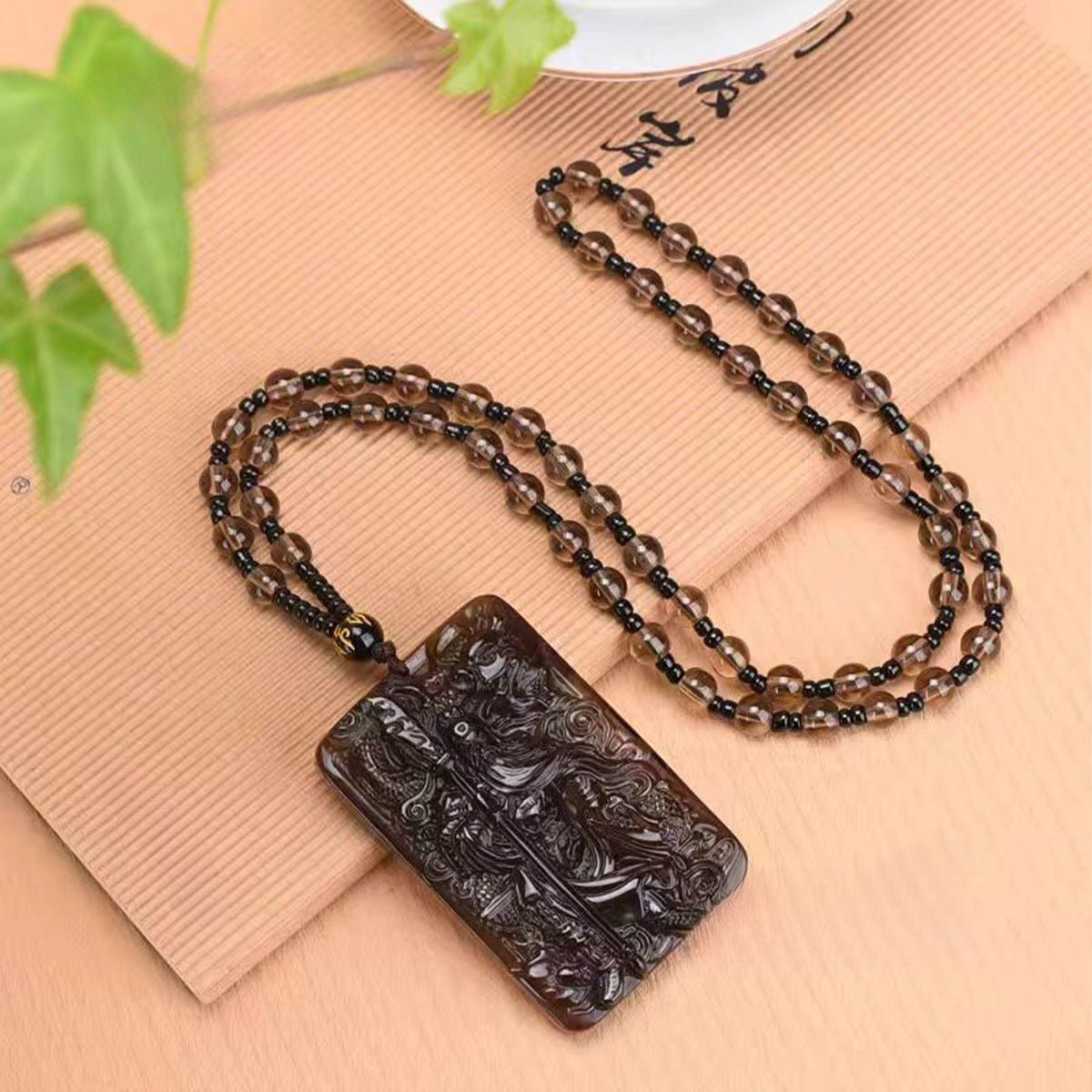 Jade Necklace - Ice - Grade Obsidian Guan Gong Pendant, Warrior God with Dragon Head, Men's Necklace - STAR8S