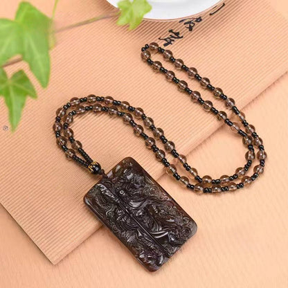 Jade Necklace - Ice - Grade Obsidian Guan Gong Pendant, Warrior God with Dragon Head, Men's Necklace - STAR8S