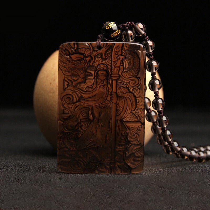 jade necklace - ice - grade obsidian guan gong pendant, warrior god with dragon head, men's necklace - star8s