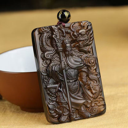 Jade Necklace - Ice - Grade Obsidian Guan Gong Pendant, Warrior God with Dragon Head, Men's Necklace - STAR8S