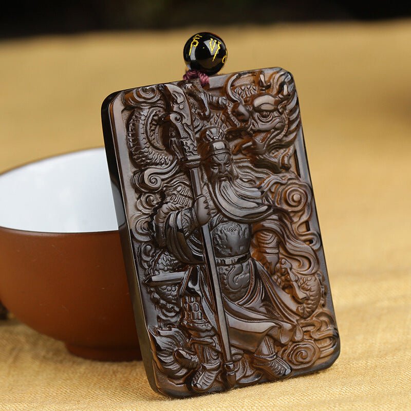 Jade Necklace - Ice - Grade Obsidian Guan Gong Pendant, Warrior God with Dragon Head, Men's Necklace - STAR8S