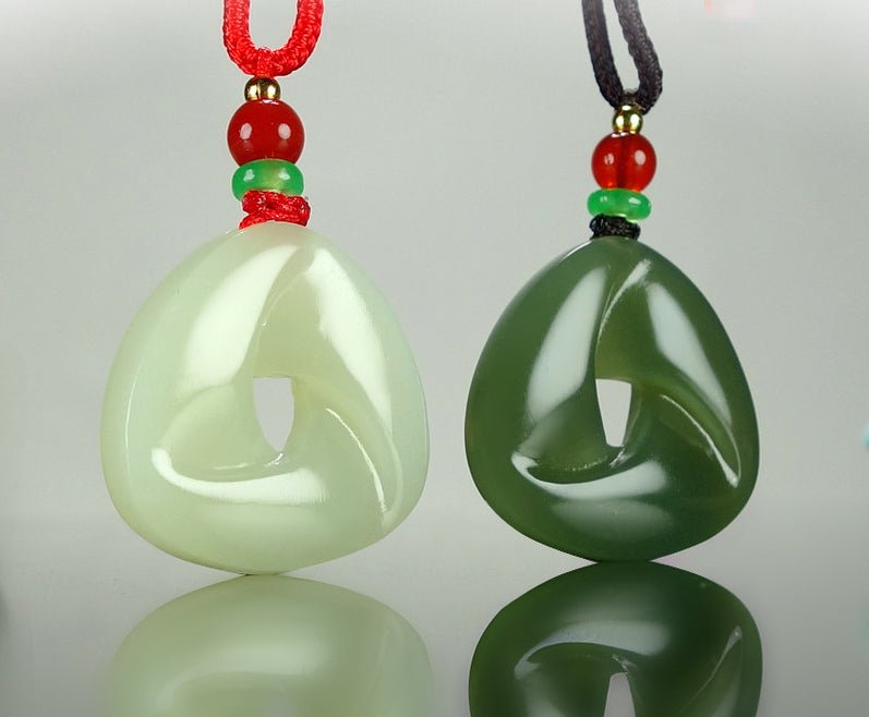 Jade Necklace - Triangular HeTian Jade Amulet Pendant with Colorful Beads for Good Fortune and Peace - STAR8S