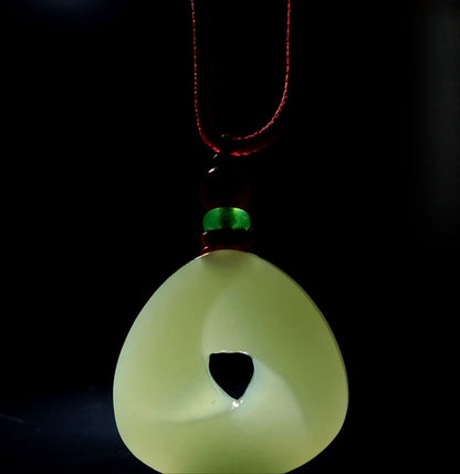 Jade Necklace - Triangular HeTian Jade Amulet Pendant with Colorful Beads for Good Fortune and Peace - STAR8S