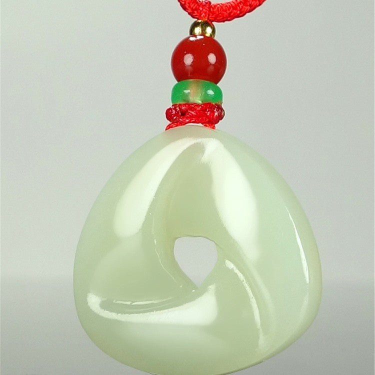 Jade Necklace - Triangular HeTian Jade Amulet Pendant with Colorful Beads for Good Fortune and Peace - STAR8S