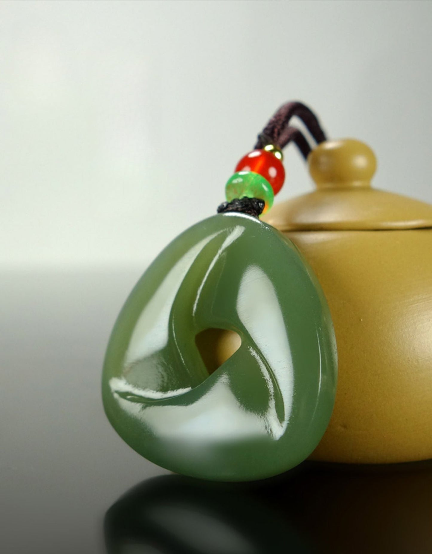jade necklace - triangular hetian jade amulet pendant with colorful beads for good fortune and peace - star8s