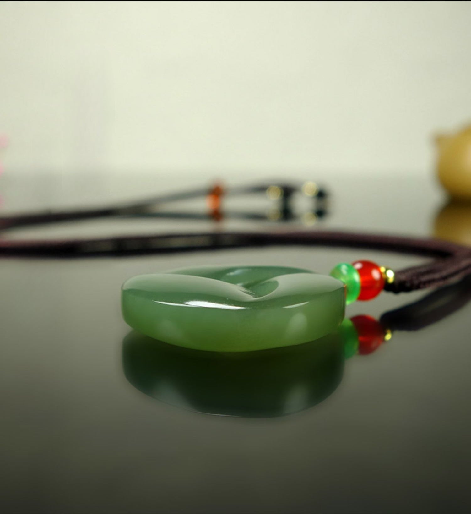 Jade Necklace - Triangular HeTian Jade Amulet Pendant with Colorful Beads for Good Fortune and Peace - STAR8S