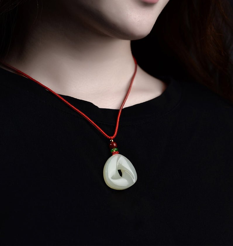 jade necklace - triangular hetian jade amulet pendant with colorful beads for good fortune and peace - star8s