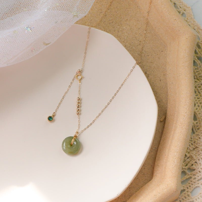 jade necklace with 12mm donut pendant | minimalist jade pendant for women | clavicle chain necklace - star8s