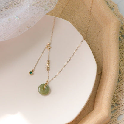 Jade Necklace with 12mm Donut Pendant | Minimalist Jade Pendant for Women | Clavicle Chain Necklace - STAR8S