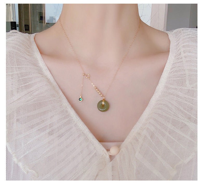 jade necklace with 12mm donut pendant | minimalist jade pendant for women | clavicle chain necklace - star8s