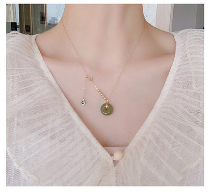 Jade Necklace with 12mm Donut Pendant | Minimalist Jade Pendant for Women | Clavicle Chain Necklace - STAR8S