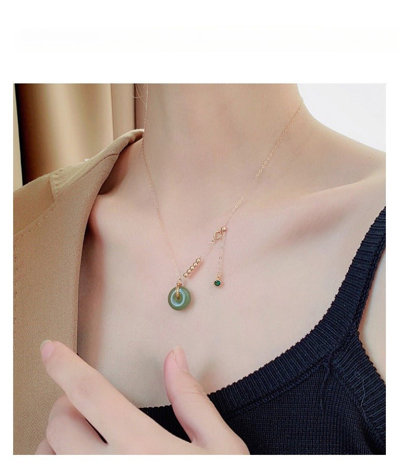 Jade Necklace with 12mm Donut Pendant | Minimalist Jade Pendant for Women | Clavicle Chain Necklace - STAR8S