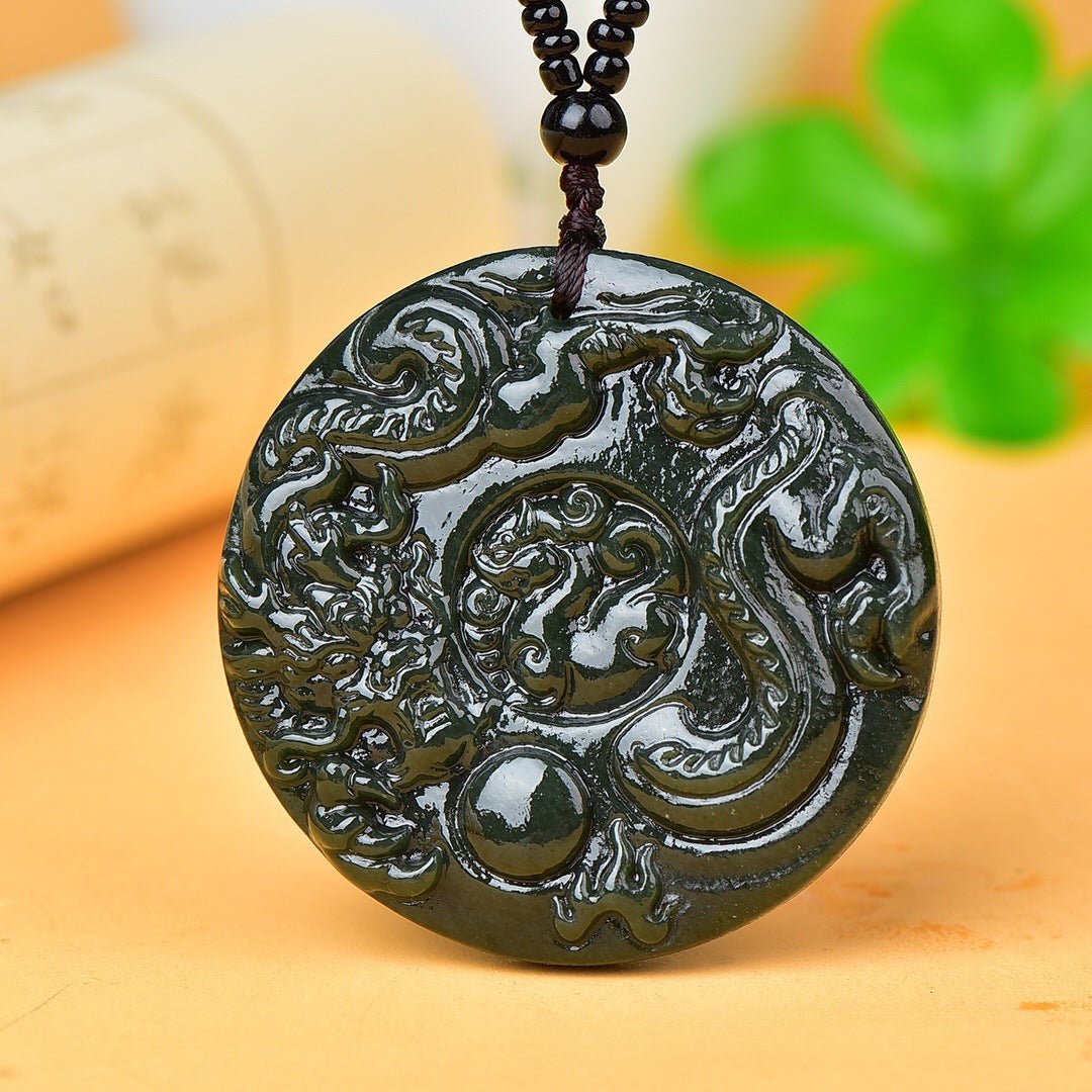 jade necklace with dragon zodiac pendant - green jade amulet for prosperity & protection - adjustable necklace for men & women - star8s