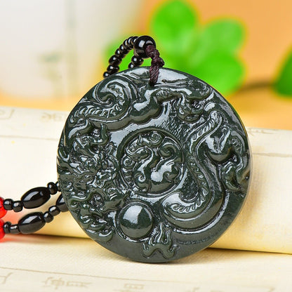 Jade Necklace with Dragon Zodiac Pendant - Green Jade Amulet for Prosperity & Protection - Adjustable Necklace for Men & Women - STAR8S
