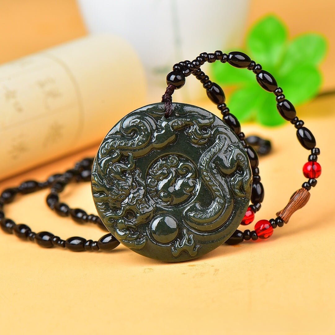 jade necklace with dragon zodiac pendant - green jade amulet for prosperity & protection - adjustable necklace for men & women - star8s