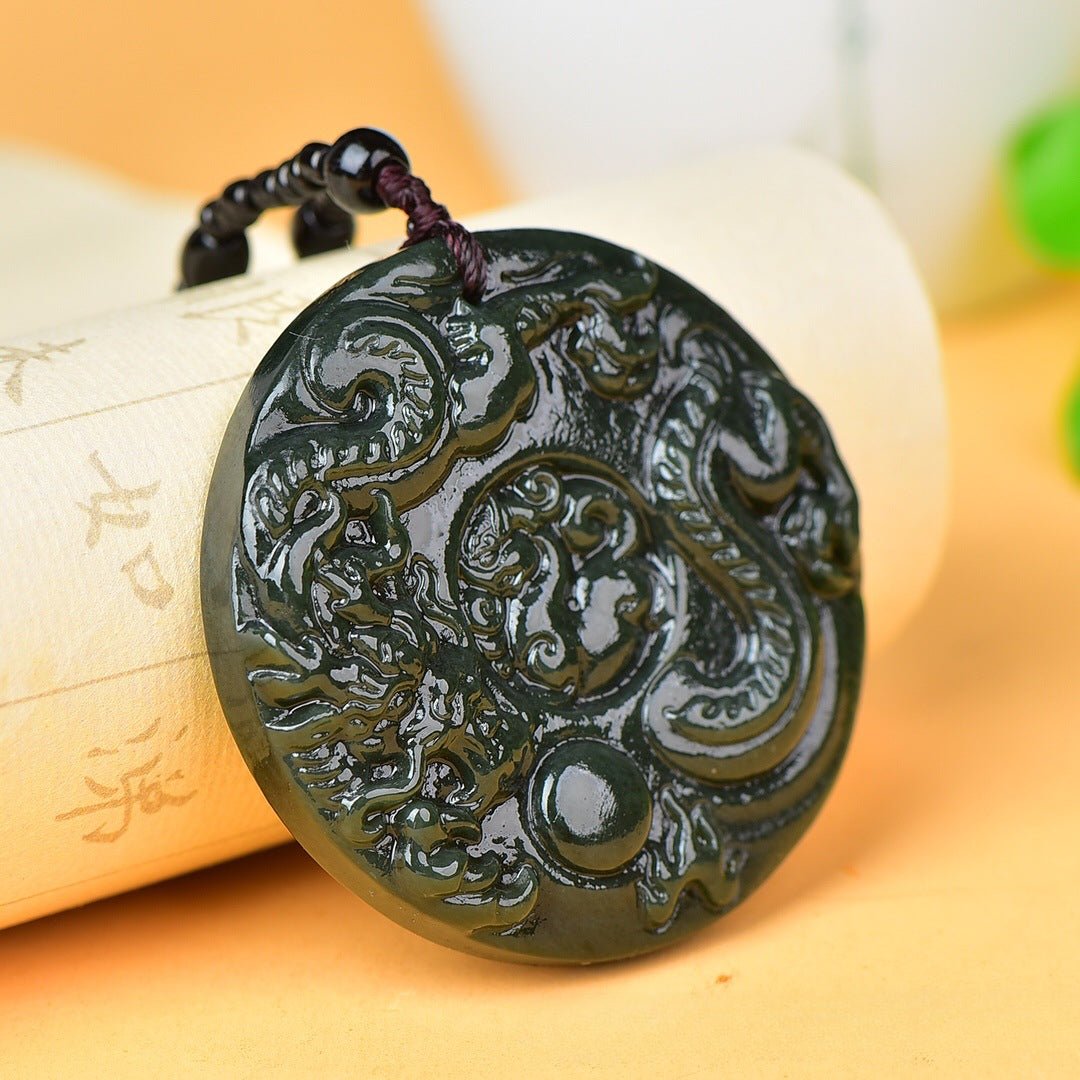 jade necklace with dragon zodiac pendant - green jade amulet for prosperity & protection - adjustable necklace for men & women - star8s