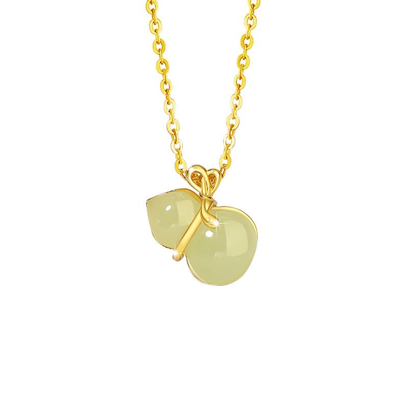 jade necklace with gourd & heart charm - sterling silver 925 heitian good fortune | star8s