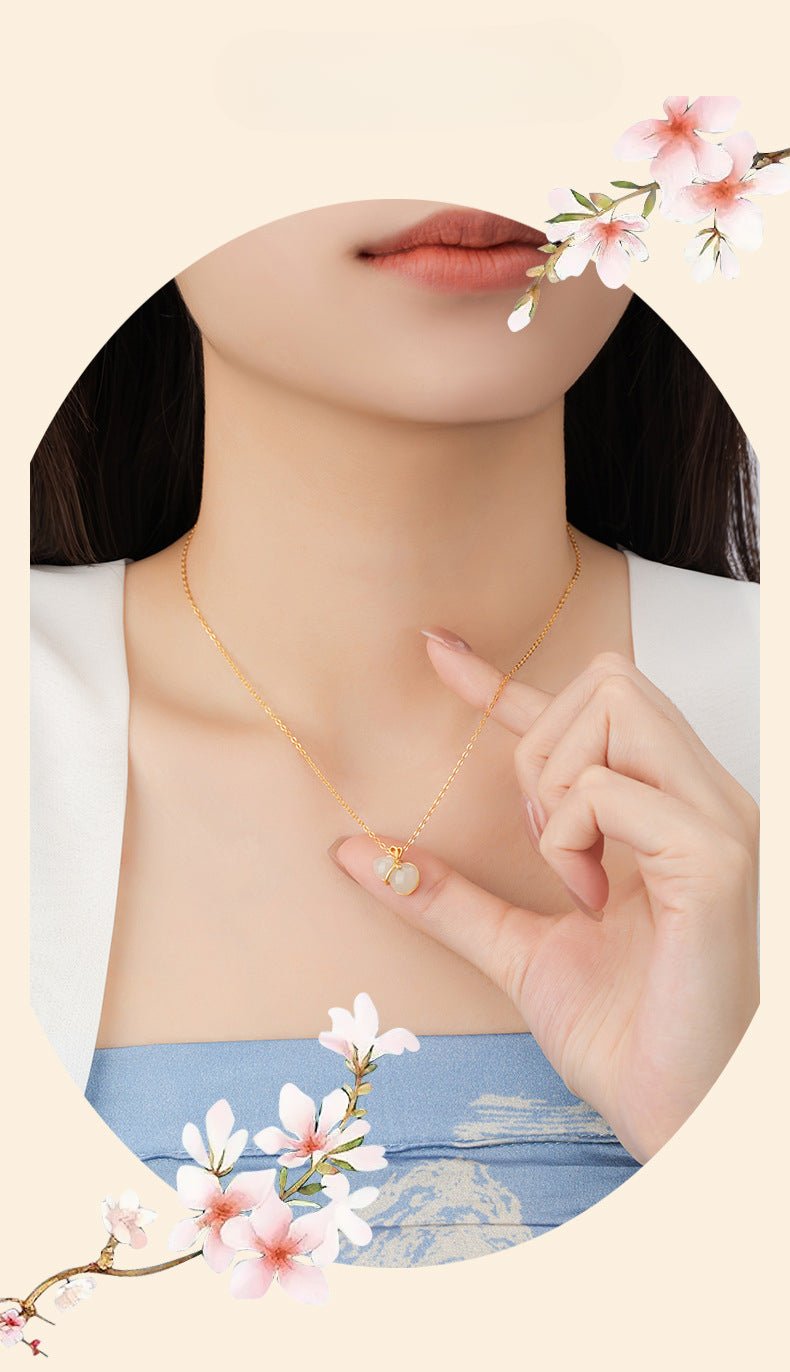 Jade Necklace with Gourd & Heart Charm - Sterling Silver 925 Heitian Good Fortune | STAR8S