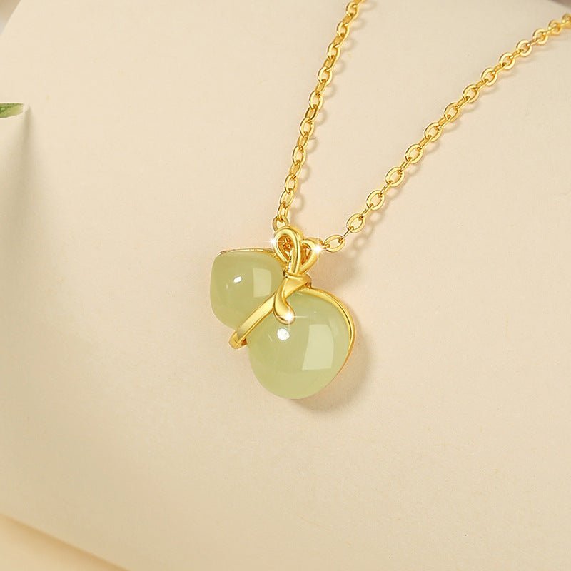 Jade Necklace with Gourd & Heart Charm - Sterling Silver 925 Heitian Good Fortune | STAR8S