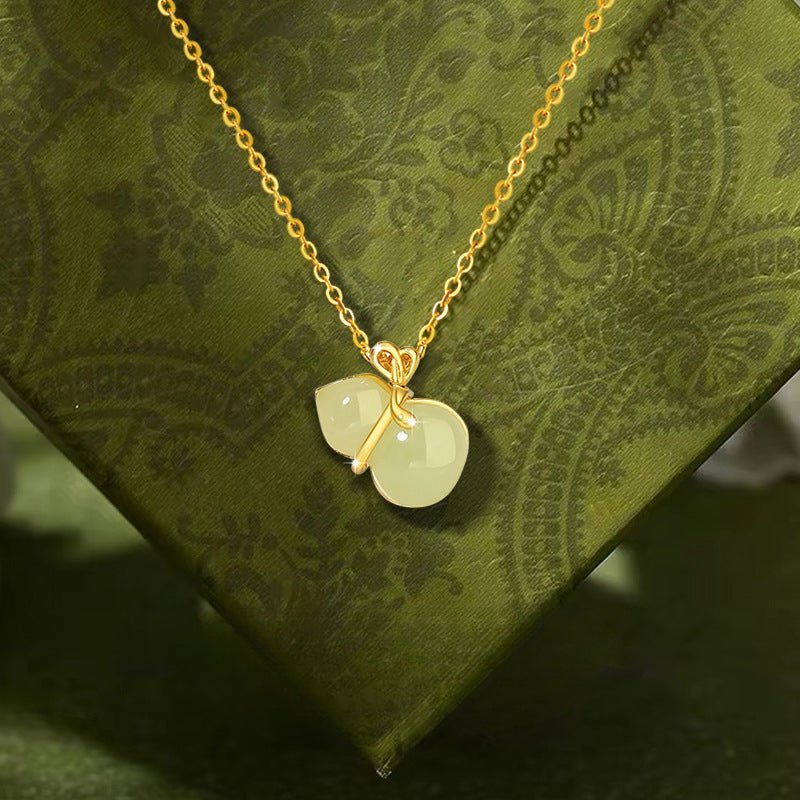 Jade Necklace with Gourd & Heart Charm - Sterling Silver 925 Heitian Good Fortune | STAR8S